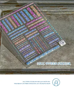 Close-up of 3D tweed texture nail stickers with vibrant colorful glitter patterns
