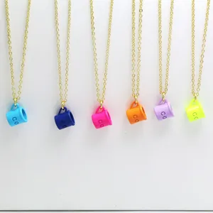 Creative Coffee Cup Pendant Necklace Women Colorful Enamel Copper Drip Oil Gold Plated Letter Neck Chain Fashion Jewelry
