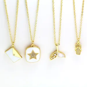Western Gold Plated Copper Necklace Zirconia Shell Pendant Trendy Fish Tail Slipper Star Envelope Clavicle Chain Jewelry For Women