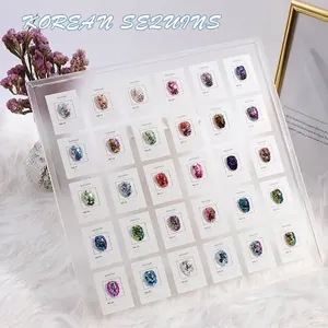 Korean large sequins nail art glitter display board featuring 30 vibrant color samples