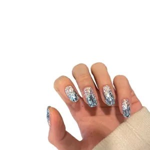 Korean style shimmering silver blue glitter sequins for glamorous nail art design