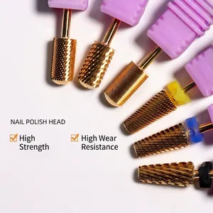 Professional Tungsten Steel Nail Drill Bits Gold Electroplated 5-in-1 Nail Polishing Head For Dead Skin Removal And Gel Polish Salon Home Use