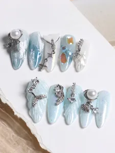 Breloques de nail art de luxe en zircon avec queue de sirène et perles pour manucure