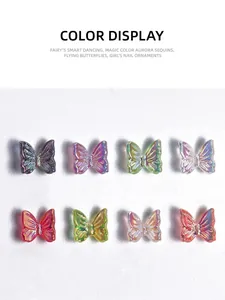 Set aurora hars vlinder nail art bedeltjes in 8 gemengde kleuren voor 3D nageldecoratie