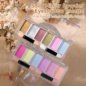 Solid Mirror Chrome Powder Palette Metallic Aurora Laser Effect Nail Art Pigment With Sponge Applicator Brushes For Manicure