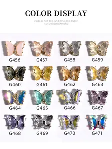 Set van 16 kleurrijke 3D kristallen vlinder nail art bedeltjes met zilveren basis voor manicure