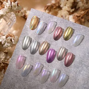 Professional solid mirror nail powder set with metallic and holographic aurora finishes
