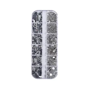 Set di strass per nail art di lusso a 12 griglie con cristalli flatback trasparenti multi-forma