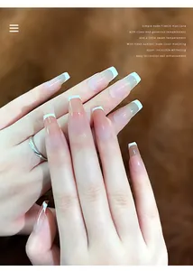 Elegant French tip press-on nails with nude pink gradient finish