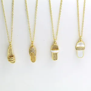 Creative Slipper Pendant Necklace For Women Copper Electroplated Rhinestone Drip Oil Flip Flop Charm Clavicle Chain Jewelry
