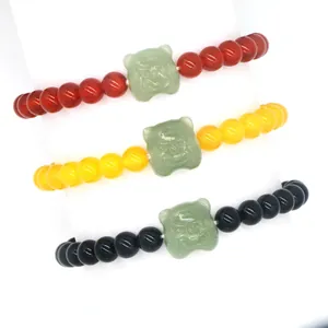 Tiger Zodiac Nephrite Jade Bracelet Obsidian Red Agate Beaded Bracelet Ethnic Chinese Style New Year Gift For Men Women Jewelry