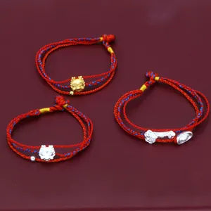 925 Sterling Zilver Jaar Van De Draak Armband Gevlochten Rood Touw Geluksdierenriem Draak Armband Handgemaakte Sieraden Cadeau