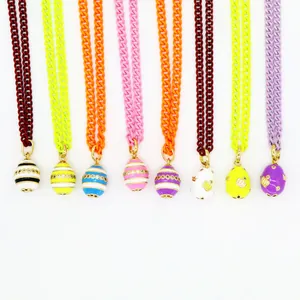 Bohemian Hip Hop Enamel Egg Pendant Necklace For Women Colorful Cuban Chain Jewelry Rhinestone Dopamine Style Fashion Accessories