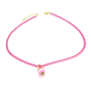 Pink Cuban link chain necklace featuring a vibrant pink enamel egg pendant detail