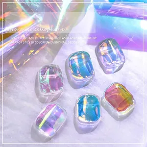 Aurora Ice Cube Nail Glass Paper Iridescent Transfer Foil Laser Holographic Nail Stickers For DIY Nail Art Decoration