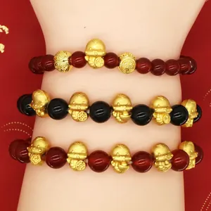 2025 Year Of The Snake Zodiac Agate Obsidian Bracelet For Women Men Ethnic Style Lucky Red Beads Hand Jewelry Gift