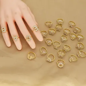 Mode Gold Vergoldet Initial Buchstabe Offener Ring Für Damen Zirkonia Ballon Blase Alphabet Verstellbarer Fingerring Schmuck