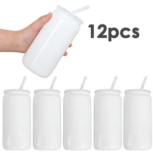 Σετ 12 τεμαχίων ποτήρια 16oz από βοριοπυριτικό γυαλί με καπάκια και καλαμάκια λευκά