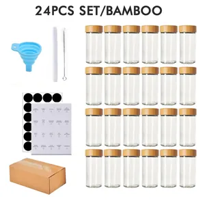 Komplettes 24-teiliges Set aus 4oz Gewürzgläsern mit Bambusdeckeln, Trichter und Etiketten