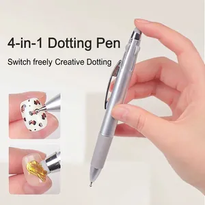 Stylo de Dotting Nail Art 5 En 1 Type Pression Têtes Interchangeables Outil de Dotting en Acier Inoxydable pour Manucure DIY Salon