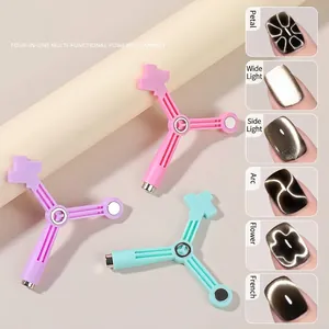 Herramienta de Imán de Ojo de Gato Multifuncional Tridente Magnetismo Fuerte Herramienta de Arte de Uñas Para Decoración de Manicura con Patrón de Flores DIY Accesorio de Belleza