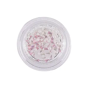 Mixed nail art zircon set with pink crystals and pearls in a round container