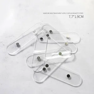 Detailed macro view of high transparent acrylic magnetic display strips for manicure nail art