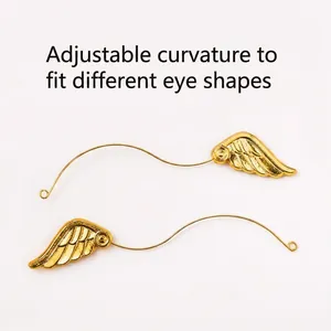 Golden wing-shaped eyelash trial tool with adjustable metal wire curve for lash display