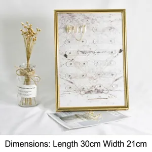 Professional magnetic nail art display board with gold metal frame and marble texture