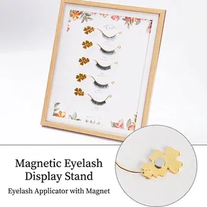 Magnetic eyelash display frame with gold clover extension holders for lash shops