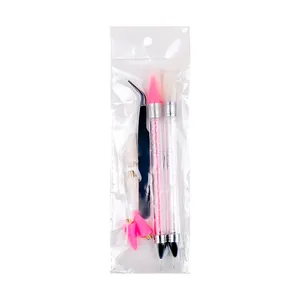 Juego de bolígrafos de punta doble para nail art con pinzas para recoger pedrería