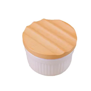 Professional ceramic nail art brush cleaning cup with a wavy wooden lid for manicure tools