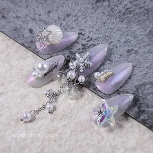 Luxury 3D nail charms collection featuring pearls, shells and zircon starfish pendants
