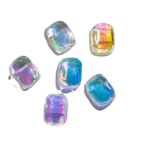 Iridescent aurora ice cube nail art stickers with colorful laser glass paper effect