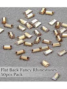 Cristaux rectangulaires dorés champagne pour le nail art, lot de 50 pièces brillantes.