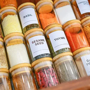 12er-Set Gewürzgläser aus Glas mit Bambusdeckeln und Etiketten für die Küche