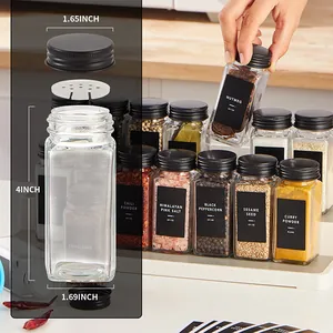 Juego de tarros de especias de vidrio cuadrados de 120 ml con tapas y medidas