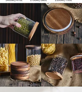 Vista detallada de tapa apilable de madera con sello hermético para botes de cristal