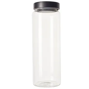 Large airtight glass storage jar with black pine wood lid for kitchen coffee bean storage
