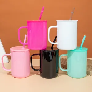 Vibrant collection of 17oz borosilicate glass mugs with matching lids and straws