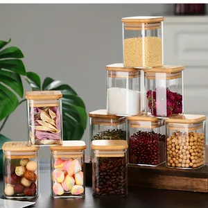 Set di 10 barattoli quadrati in vetro con coperchio ermetico in bambù per cucina
