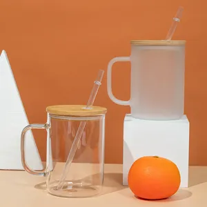 Glasbecher Mit Großer Kapazität Mit Bambusdeckel Und Glasstrohhalm Borosilikatglas Trinkbecher Mit Griff Büro Heim Glaswaren