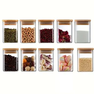 Set di 10 barattoli in vetro quadrati con coperchi in bambù ermetici per cucina