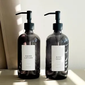 Nordic Glass Soap Dispenser Bottle With Stainless Steel Pump Amber Refillable Dispenser For Bathroom Kitchen Liquid Soap Lotion
