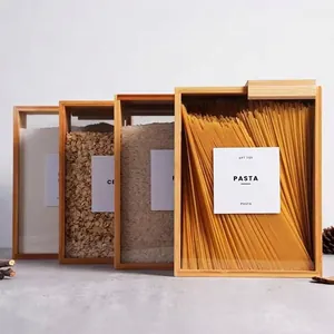 Premium bamboo slide-lid food storage boxes for organized kitchen pantry and cereal storage