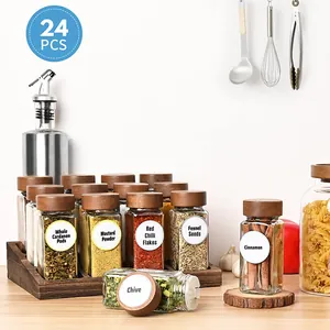 24er-Set 120ml quadratische Gewürzgläser mit Holzdeckeln für die Küchenaufbewahrung