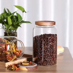 Large high borosilicate glass storage jar with airtight acacia wood lid for coffee beans