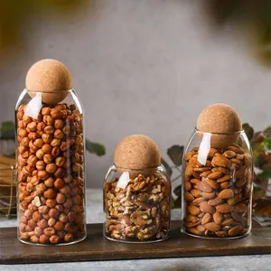 Japanese borosilicate glass jars with spherical cork lids for food storage