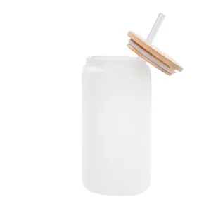 Sublimation frosted glass can cup with bamboo lid and reusable straw for cold drinks