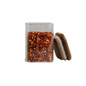 Pequeño tarro cuadrado de cristal borosilicato con tapa de madera hermética